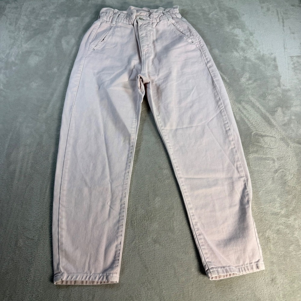 Zara Paperbag Waist Jeans Womens 2 Pink Cotton High Rise Tapered Denim Pants